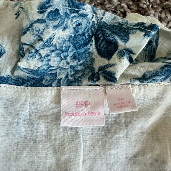 Love Shack Fancy x Gap Blue Floral Ruffle Wrap Dress - Picture 3 of 7